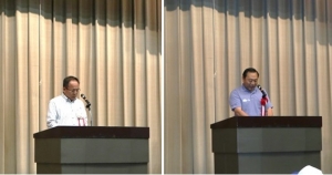 左:【壮行の言葉】倉敷市文化産業局長 三宅 様,右:【祝辞】倉敷市議会議長 斎藤 武次郎 様